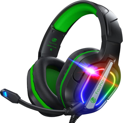 FC200 PC Gaming Headset for PS4, PS5, Switch, Xbox One, Mac, Noise Canceling Headphones with Microphone, Computer Headset with 3.5mm Jack & RGB Light