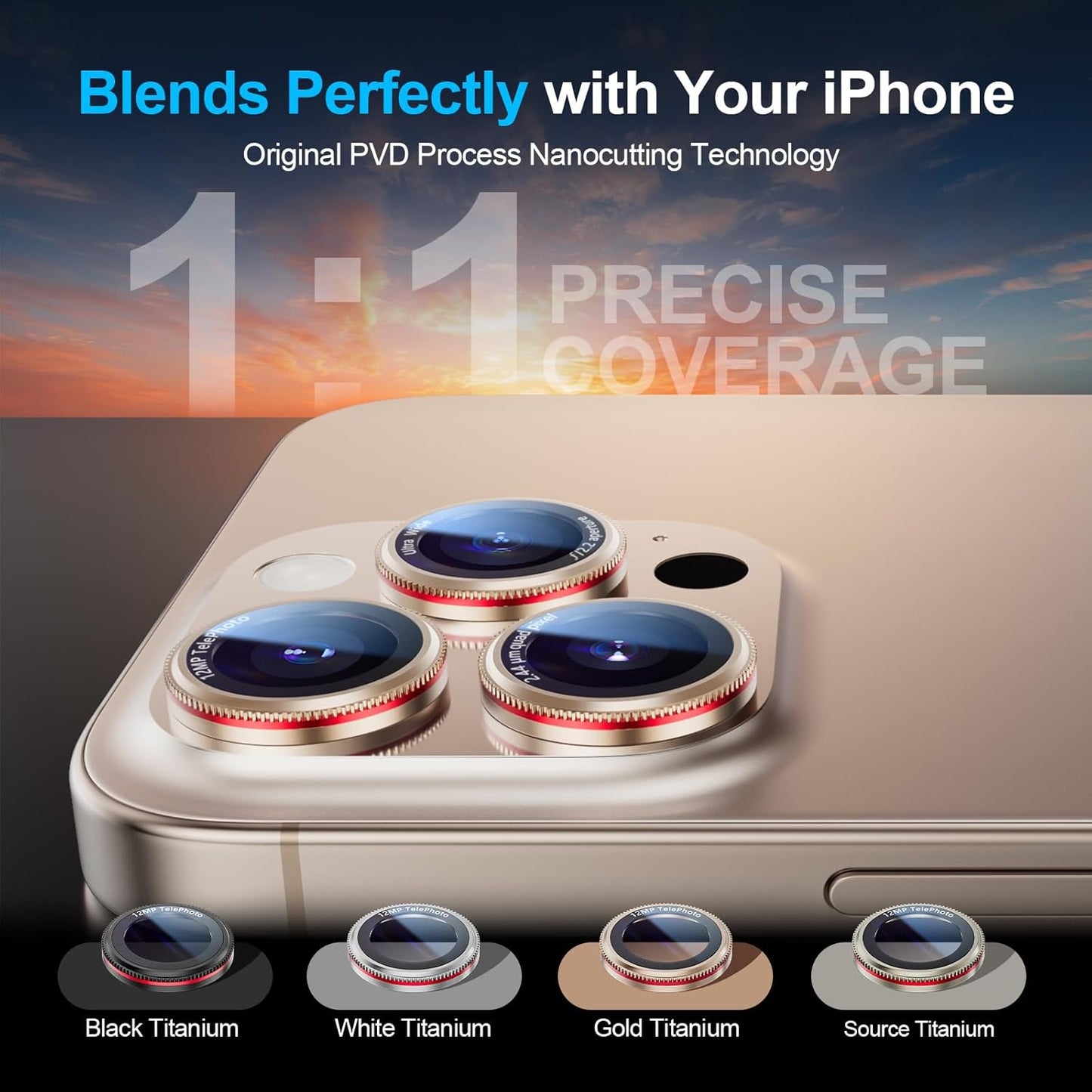 X-it 2 Pack Camera Lens Protector, Shatterproof Anti-Scratch Ultra HD Camera Protector, Anti-Glare Tempered Glass Lens Protector for iPhone 16 Pro Max/16Pro/15 Pro Max/15Pro/14 Pro Max/14Pro,GoldenRed