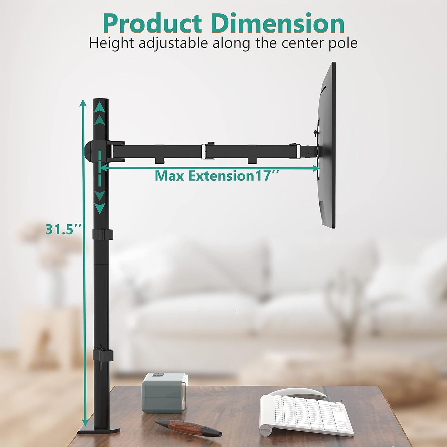 WALI Monitor Arm Mount for Desk, Single Extra Tall Computer Desk Mount, Monitor Bracket Mount Stand Single, up to 32 inch, 22 lbs (M001XL), Black