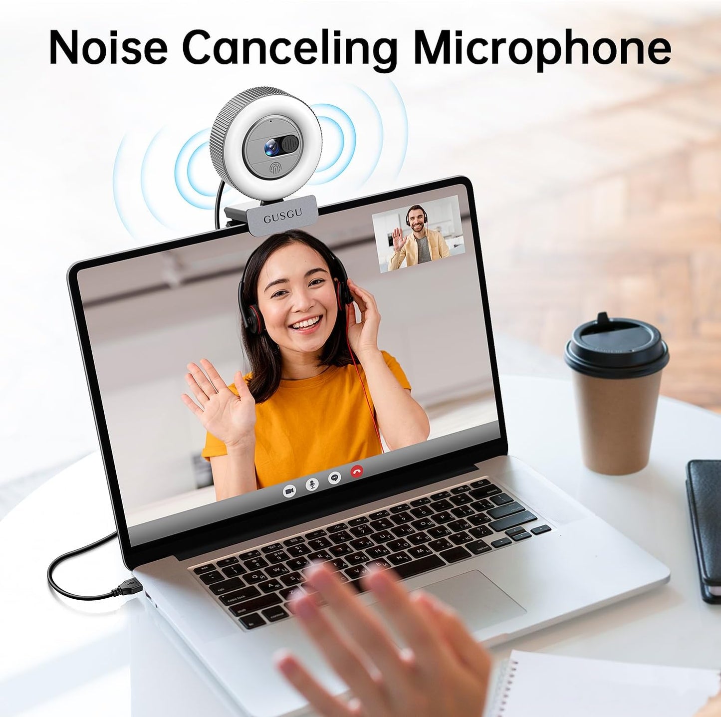 GUSGU G910 2K Quad HD Webcam for PC, with Microphone & Light & Privacy Cover, Web Camera for Desktop Computer/Laptop/MacBook, USB Streaming Camera