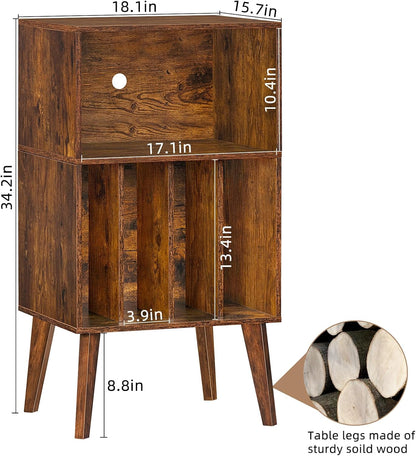 Lerliuo Record Player Stand, Brown Turntable Stand Holds up to 160 Albums, Mid-Century Vinyl Storage Cabinet Table with Solid Wood Legs, Record Player Holder Dispaly Shelf for Bedroom Living Room