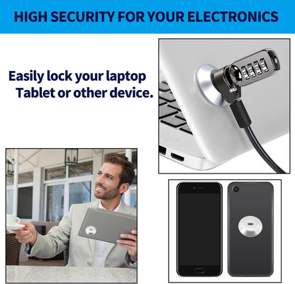 Security Lock Plate Self-Adhesive Plate with Lock Slot for Cables to Lock Down Laptops, Mac Book, Tablets, iPad, or Other Computer (Silver)