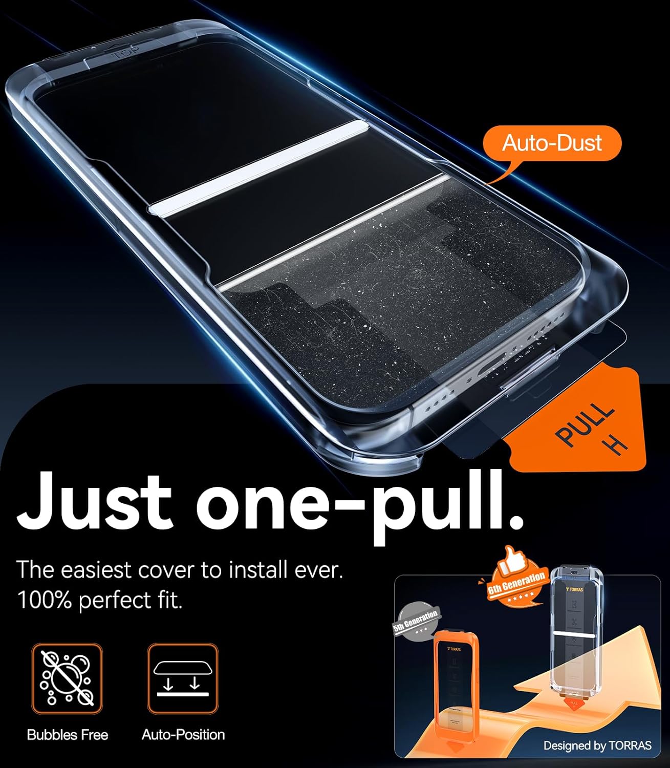 TORRAS Military-Grade Shatterproof for iPhone 16 Pro Max Screen Protector [9H+ Aerospace Tempered Glass＆ One-Step Installation] Full Coverage Fit Bubble Free Top-Notch Protection, 2 Pack, GlassGo X