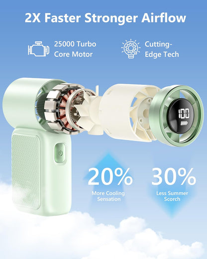 Portable Handheld Mini Fan, 6 Gear Wind, Hand Small Travel Personal Held Fans, Rechargeable Turbo Fan, Gifts for Women Men, for Camping Vacation Outdoor (green)