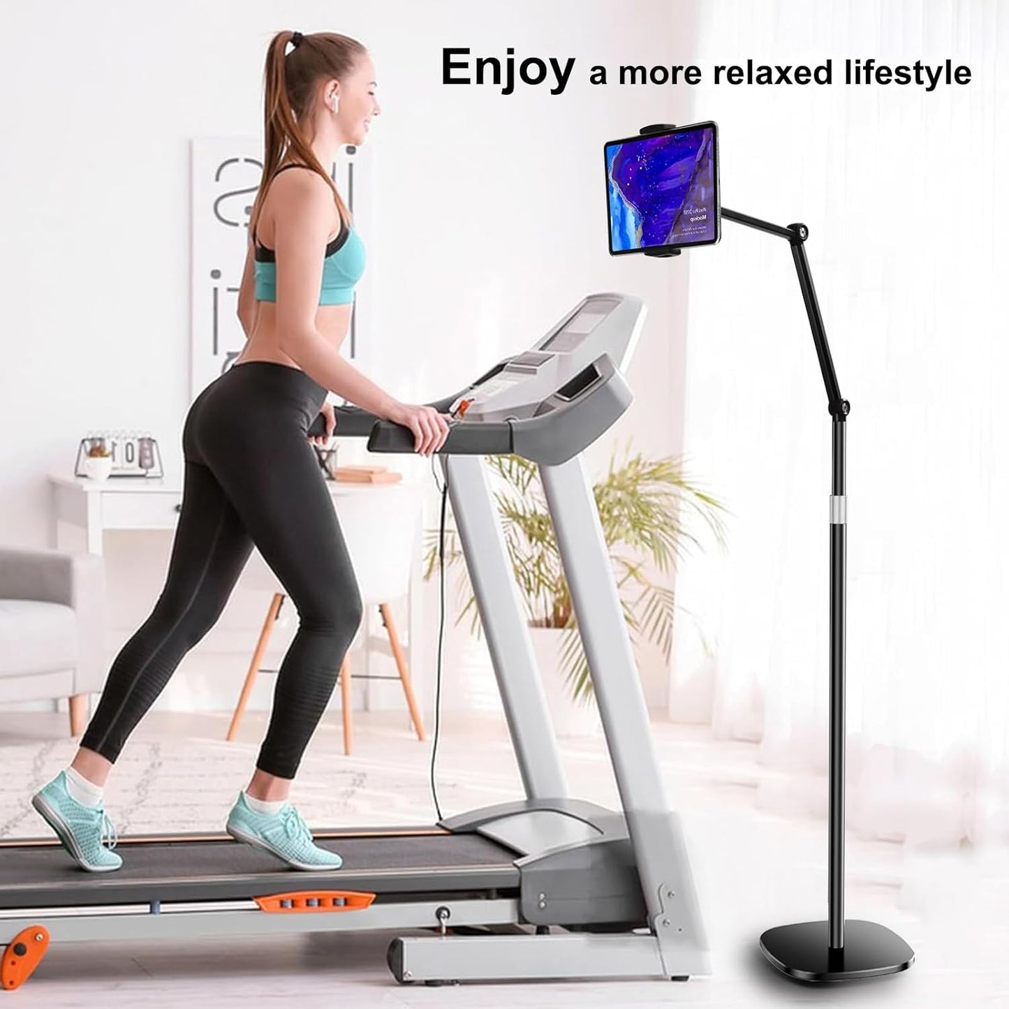 OATSBASF Tablet Floor Stand, Overhead Bed Phone Mount, Height & 360 Degree Angle Adjustable Universal Metal Tablet Holder Compatible with iPad, Samsung Galaxy Tab, iPhone, Kindle, 4.7-12.9" (Black)