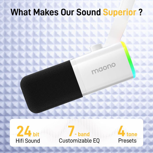 MAONO Dynamic Gaming Microphone: USB XLR Dynamic Computer Microphone with Software-RGB PC Mic for Gamer-Podcast Mic for Streaming Recording Studio YouTube Content Creation Online Chat PD100X (White)