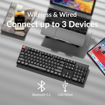 Keychron K10 Full Size Layout White LED Backlit Hot-Swappable Mechanical Keyboard for Mac Windows, 104-Key Bluetooth Wireless/USB Wired Computer Keyboard with Keychron Super Brown Switch(Version 2)