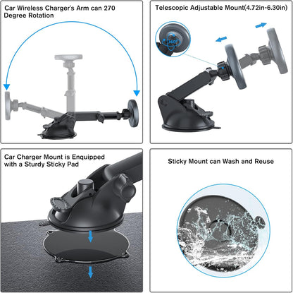 for MagSafe Car Mount Charger, Magnetic Wireless Fast Charging for iPhone16,15,14, 13, 12 Pro Max,Plus,Mini,3-in-1 Vent/Dash/Windshield Auto-Alignment Phone Holder（No 36W QC3.0 Adapter）