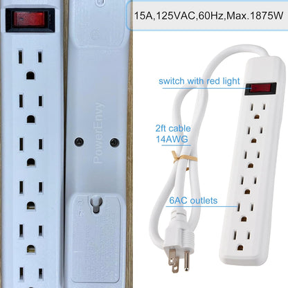 6-Outlet Surge Protector 2pk – 250 Joules, 2ft Cord, 15A/125V, 1875W Max – Right Angle Plug, Black – Home, Office, & Electronics Protection