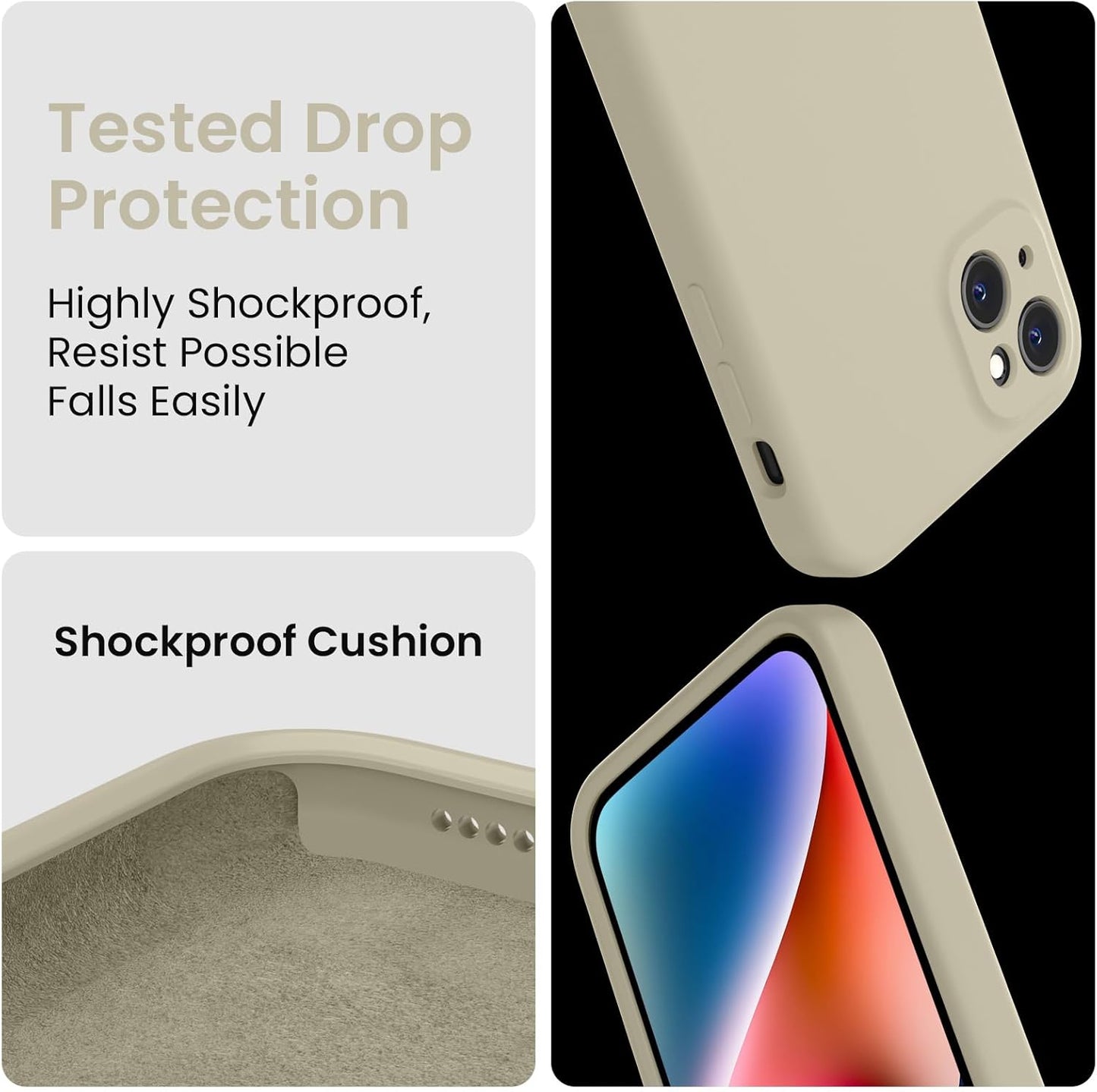 FireNova Designed for iPhone 13 Case, Silicone Upgraded [Camera Protection] Phone Case with [2 Screen Protectors], Soft Anti-Scratch Microfiber Lining Inside, 6.1 inch, Khaki