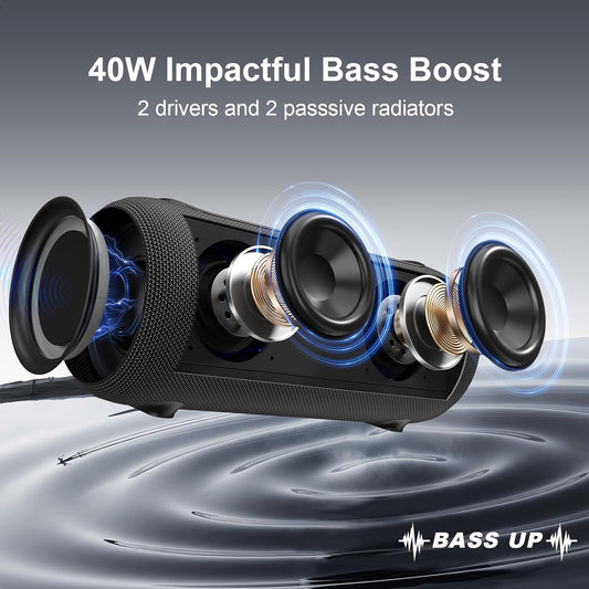 Passau Portable Bluetooth Speakers Loud 40W Peak Stereo Sound, Passive Radiators-Deep Bass, All Day Playtime, Adjustable Strap, BT5.3, IPX5 Wireless Speaker RGB Lights for Indoor Outdoor
