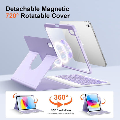 for iPad 11th 10th Generation Case with Keyboard, Magnetic 720° Rotatable Cover Detachable Wireless Bluetooth Backlit Keyboard with Pencil Holder for iPad 11 inch A16 2025 & 10.9 inch 2022 -Purple