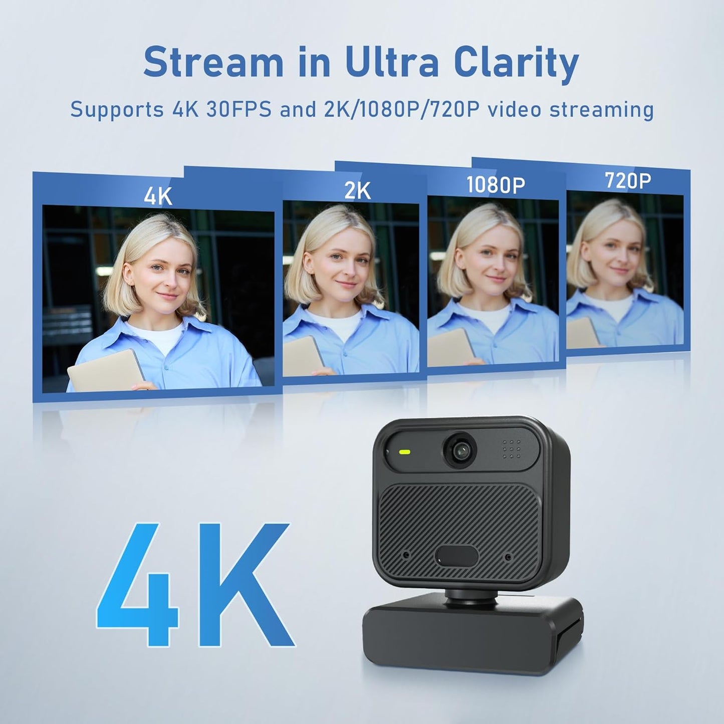 4K Webcam with 2 Microphone, Wide Angle PC Cameras with Mirror & Flip Funtion, Remote, Precise Focus, Privacy Cover, Tripod, Great for Computer, Zoom, OBS, Teams, Laptop, Personal Video Calling