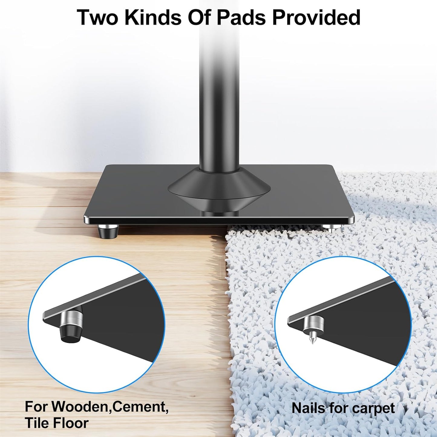 MOUNTUP Universal Speaker Stands Pair 28.3" to 37.4" Height Adjustable Floor Speaker Stands, Holds Bookshelf & Satellite Speaker Large Speaker, Up to 22LBS Cable Concealing 9.8" Plate Black MU9132-L