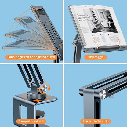 OATSBASF Tablet Stand, iPad Holder for Desk Mount, Portable Monitor Stand, Rotatable 360 Degrees, Desktop Reading Mount Holder for Computer, iPad, Cookbooks, Recipes