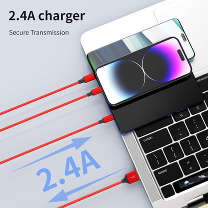 Multi Charging Cable, (2 Pack 4FT) Multi USB Charger Cable 3 in 1 Charging Nylon Braided Fast Charging Cord with Type-C, Micro USB, IP Port for Most Phones/iPhones/Tablets, Red