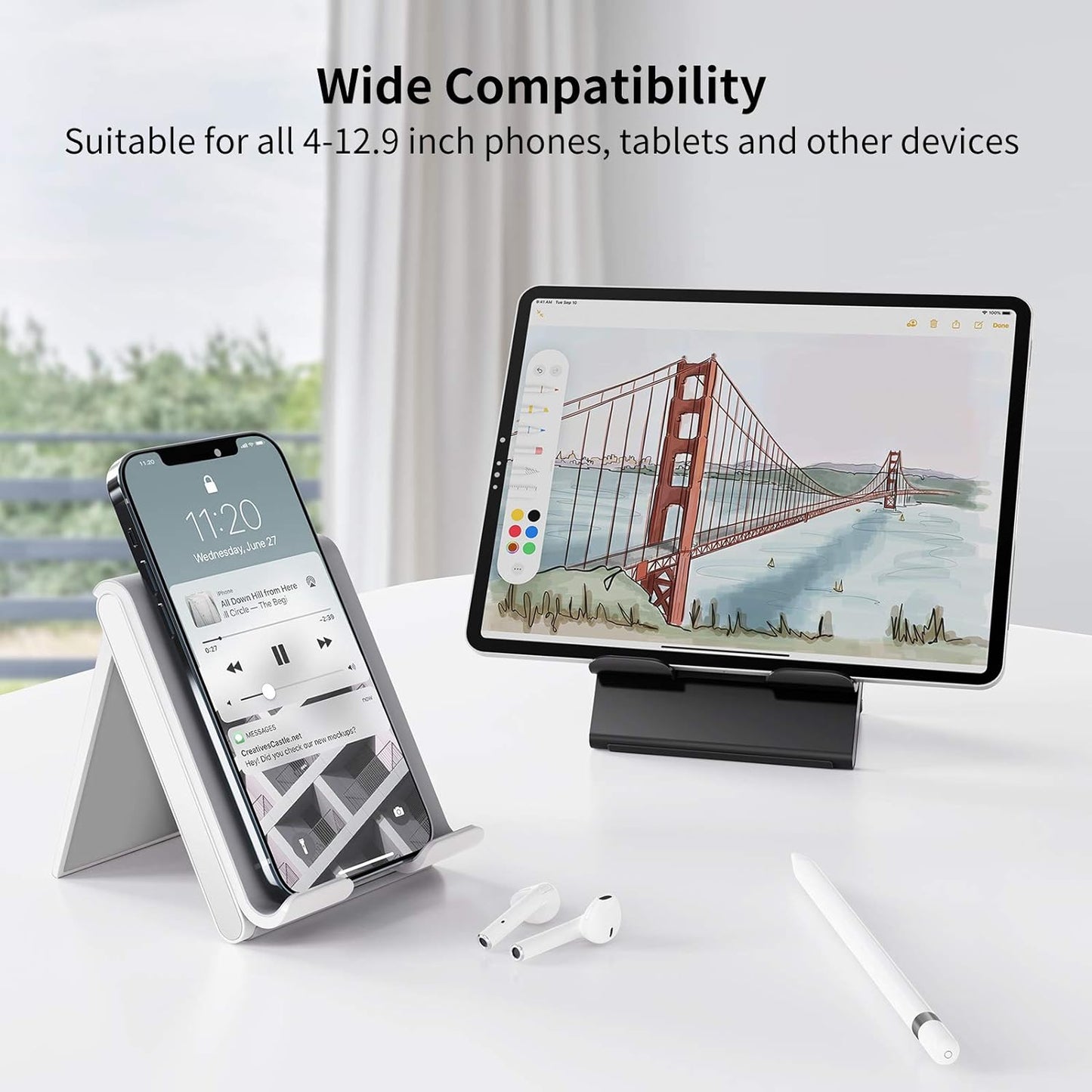 SAIJI Adjustable Tablet Stand Holder Portable Foldable Desktop Stand Dock Compatible for iPad, iPhone, Nintendo Switch, Samsung Galaxy and Kindle Fire Tablets – Gray