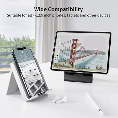 SAIJI Adjustable Tablet Stand Holder Portable Foldable Desktop Stand Dock Compatible for iPad, iPhone, Nintendo Switch, Samsung Galaxy and Kindle Fire Tablets – Gray