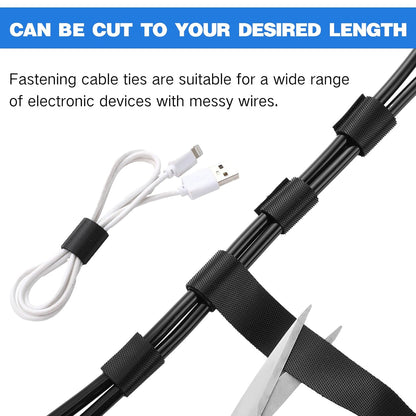 WILLBOND 3/4 Inch x 300ft Fastening Tape Cable Ties Reusable Fastening Nylon Tape Double Side Hook Roll Hook and Loop Straps Wires Cords Management Wire Organizer Straps (Black)