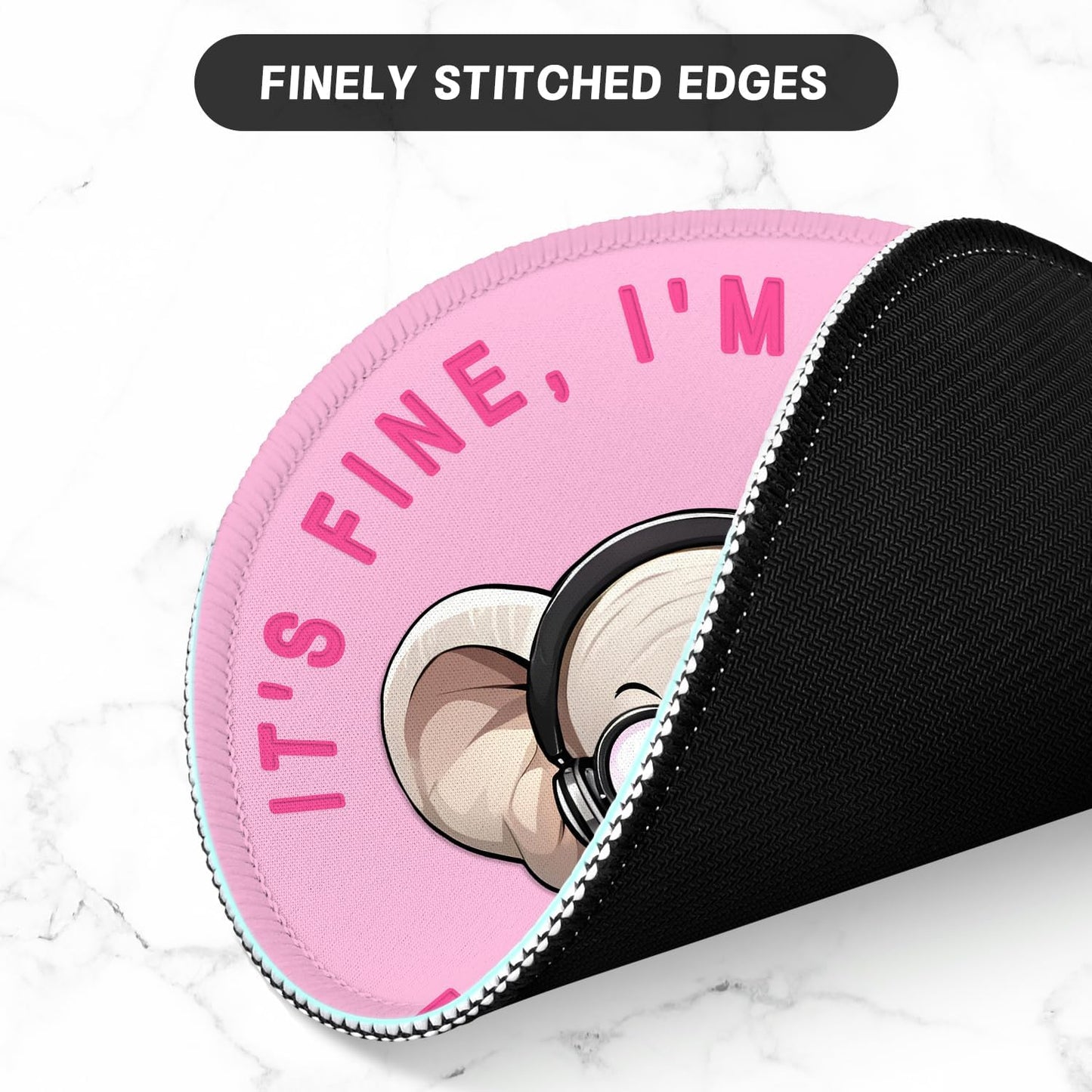 ITNRSIIET Round Mouse Pad with Stitched Edge Premium-Textured Waterproof Non-Slip Rubber Base Desktop Protection Mat Diameter 8.7 inches, Pink Pretty Elephant