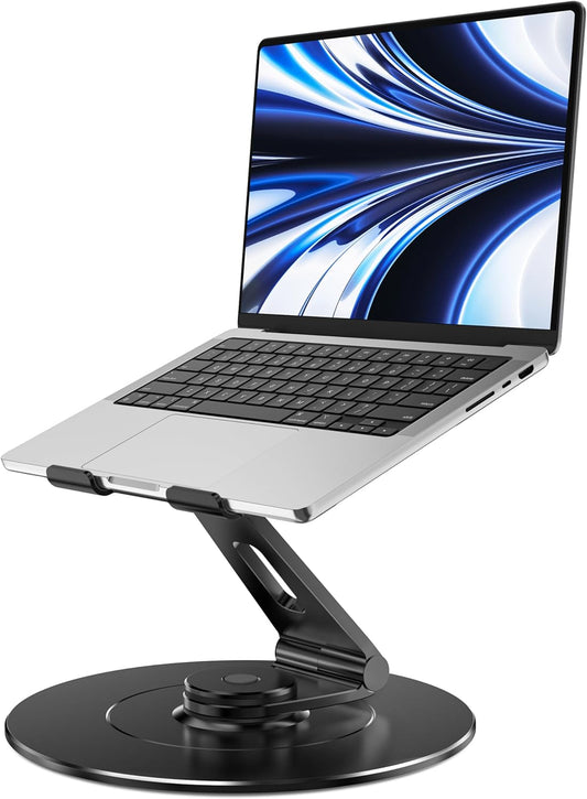 Ultra-Stable Swivel Laptop Stand for Desk with 360 Rotating Larger Base, Military-Grade Aluminum Anti-Loosening Structure - Height Adjustable Laptop Stand Suitable for 10-17.3 inch