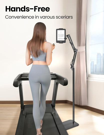 Kindle Floor Stand Holder with Remote Page Turner for Reading in Bed, Adjustable Tablet Mount with Clicker, Kindle Accessories Tablet Stand Holder for Kindles Tablets iPhones 4.7-12.9 inch(Black)