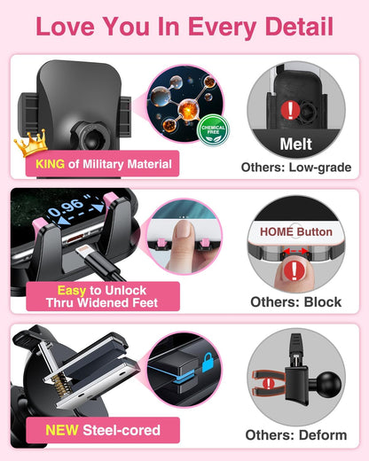 VANMASS [2024 Upgrade Phone Holders for Your Car [Super Suction Cup] Cell Phone Mount Car Dashboard Window Vent Desk Fit for iPhone 15 Pro Max 14 13 Universal Handsfree Automobile Vehicle Cradle，Pink