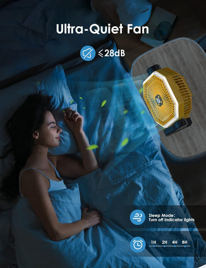 Battery Powered Fan - 9-Inch Rechargeable Fan Portable, 10000mAh(30Hrs) Camping Fan for Tent, Auto Oscillation Cordless Fan, Tent Fan for Camping with Remote/light, 4 Speeds, 4 Timing, Outdoor