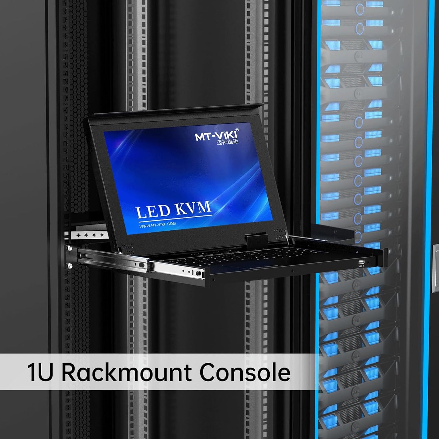 MT-VIKI 16-Port HDMI LCD KVM Console, 1U Rack Mount with 15.6'' LCD Monitor, 1080P@60Hz + 16 KVM Cables, for Short-Depth & Standard Rack