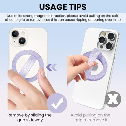 Magnetic Silicone Ring Grip Phone Holder, Loop Grip Phone Holder,Magnetic Phone Loop,Magsafe Phone Grip,Compatible with Magsafe for iPhone 16/15/14/13/12 Series (Purple Sparkle)