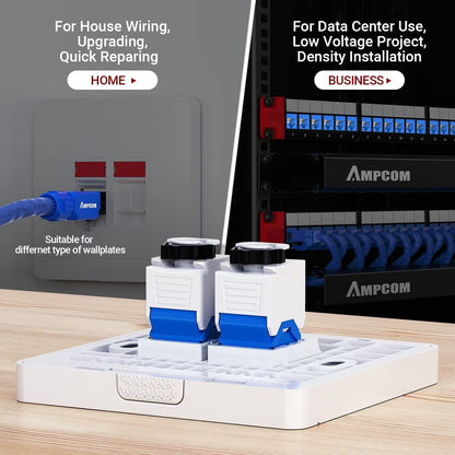 AMPCOM CAT6 RJ45 Keystone Jack - Reusable UTP Ethernet Wall Jack with Adjustable Ratchet Lock Design, No Tool and Zip Tie Required - 50u Gold Plated - Blue (2-Pack)