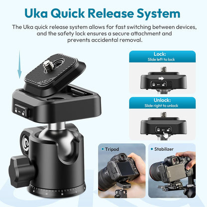 ULANZI TT53 Camera Tripod, 70.8” Travel Tripod for DSLR/Phone, Heavy Duty Fold Portable Stand with 360° Ball Head UKA Quick Release Plate, Lightweight Compact for Photography Vlogging Video Shooting