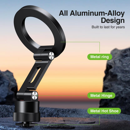elitehood Magnetic Phone Tripod Mount for Magsafe, Aluminum iPhone Tripod Mount Adapter with 1/4” Screw, Cold Shoe Phone Holder for Camera, Compatible with iPhone 16/15/14/13 Series