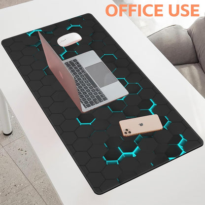 Mouse Pad Large Abstract Hexagonal Neon Non-Slip Game Desk Mat with Stitched Edge Laptop Keyboard Desk Pad for Work Home Gaming (35.4 x 15.7 Inches)