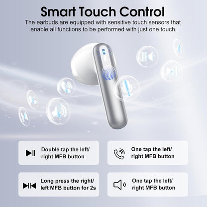 Wireless Earbuds, Bluetooth 5.4 Headphones with 3D Bass Stereo, 40H Ultralight in-Ear Buds, Bluetooth Earbuds with 4 ENC Noise Cancelling Mic, USB-C, IP7 Waterproof Earphones for Android iOS, Sillver