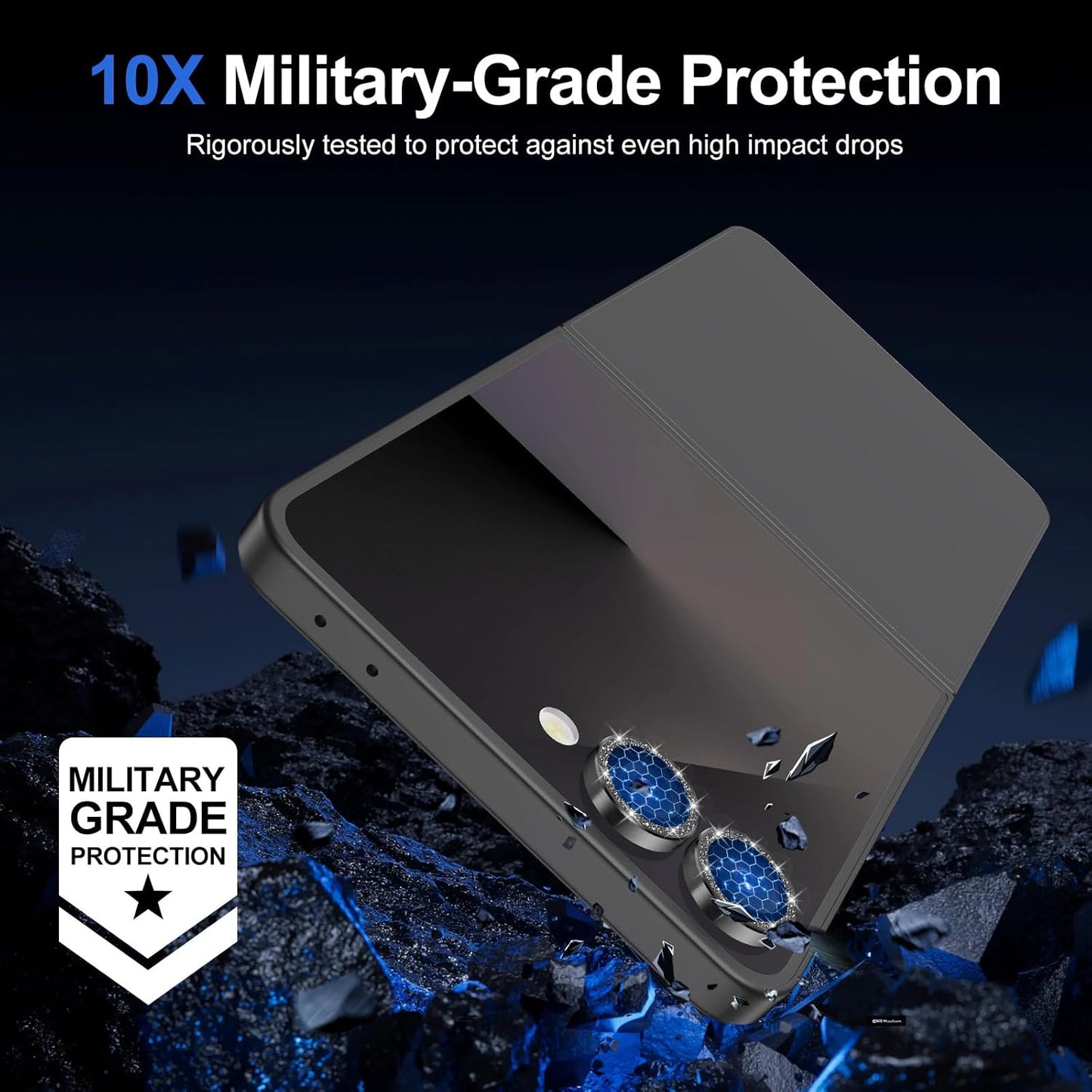 for Samsung Galaxy Z Flip 7 Camera Lens Protector, Individual Metal Ring Tempered Glass Lens Cover, [Strong Adsorption] Scratch Resistant Ultra-Thin HD Clear Lens Cover, 1 Set-Black Sparkly