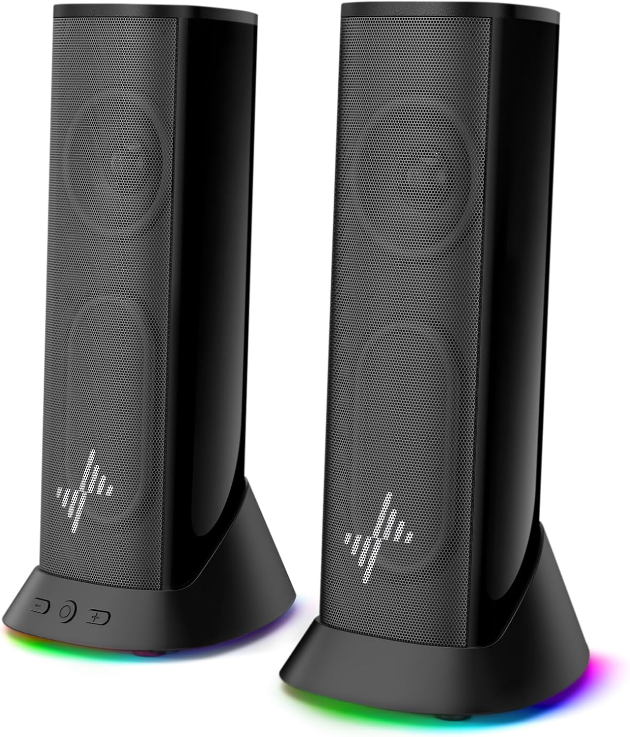 Nylavee Computer Speakers – Hi-Fi Stereo PC Speakers with 9 LED Lighting Modes, Enhanced Bass and Sound, USB/Type-C Powered and 3.5mm Audio Wired Desktop Speakers for PC, Laptop, Monitor, PS5, Xbox