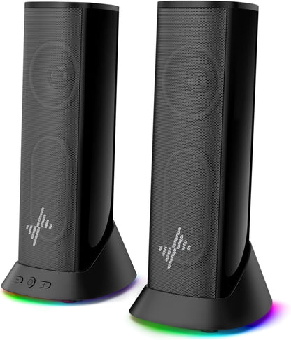 Nylavee Computer Speakers – Hi-Fi Stereo PC Speakers with 9 LED Lighting Modes, Enhanced Bass and Sound, USB/Type-C Powered and 3.5mm Audio Wired Desktop Speakers for PC, Laptop, Monitor, PS5, Xbox