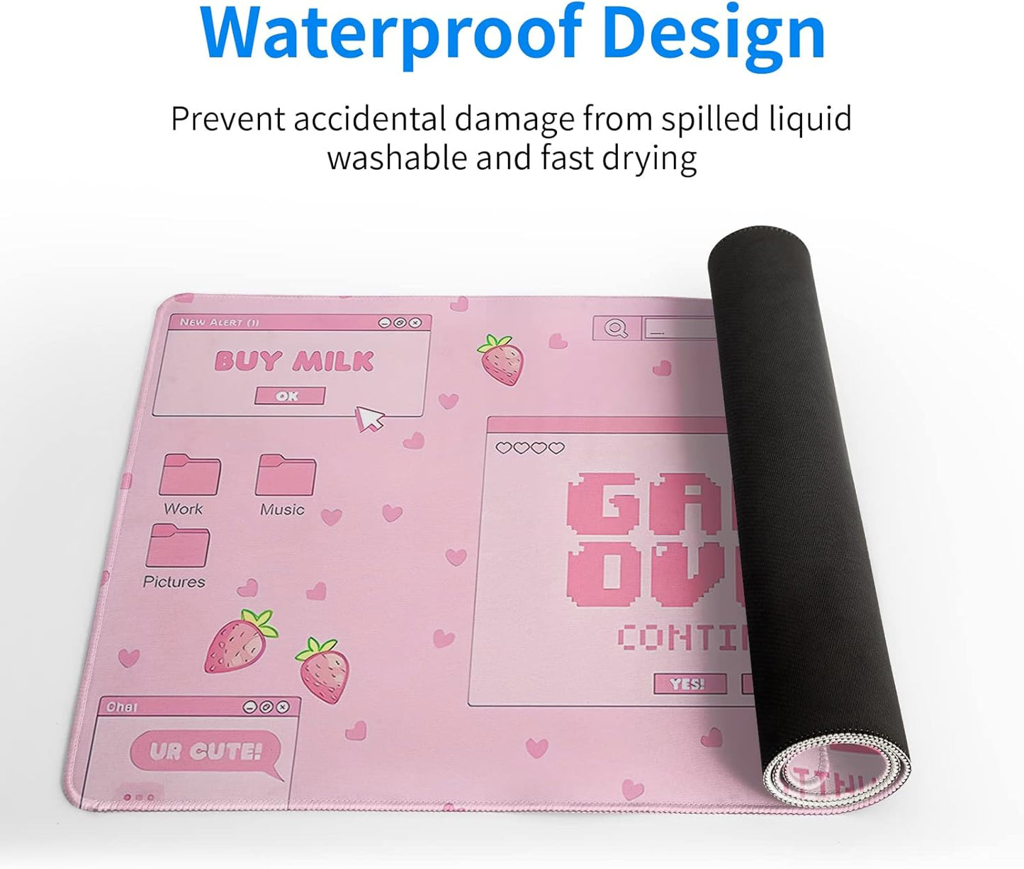 Pink Gaming Mouse Pad 31.5x11.8 Inch Pastel Game Over Large Mousepad Kawaii Office Decor for Women Non-Slip Rubber Base Stitched Edges Keyboard Mouse Mat Desk Pad for Office Home and Game