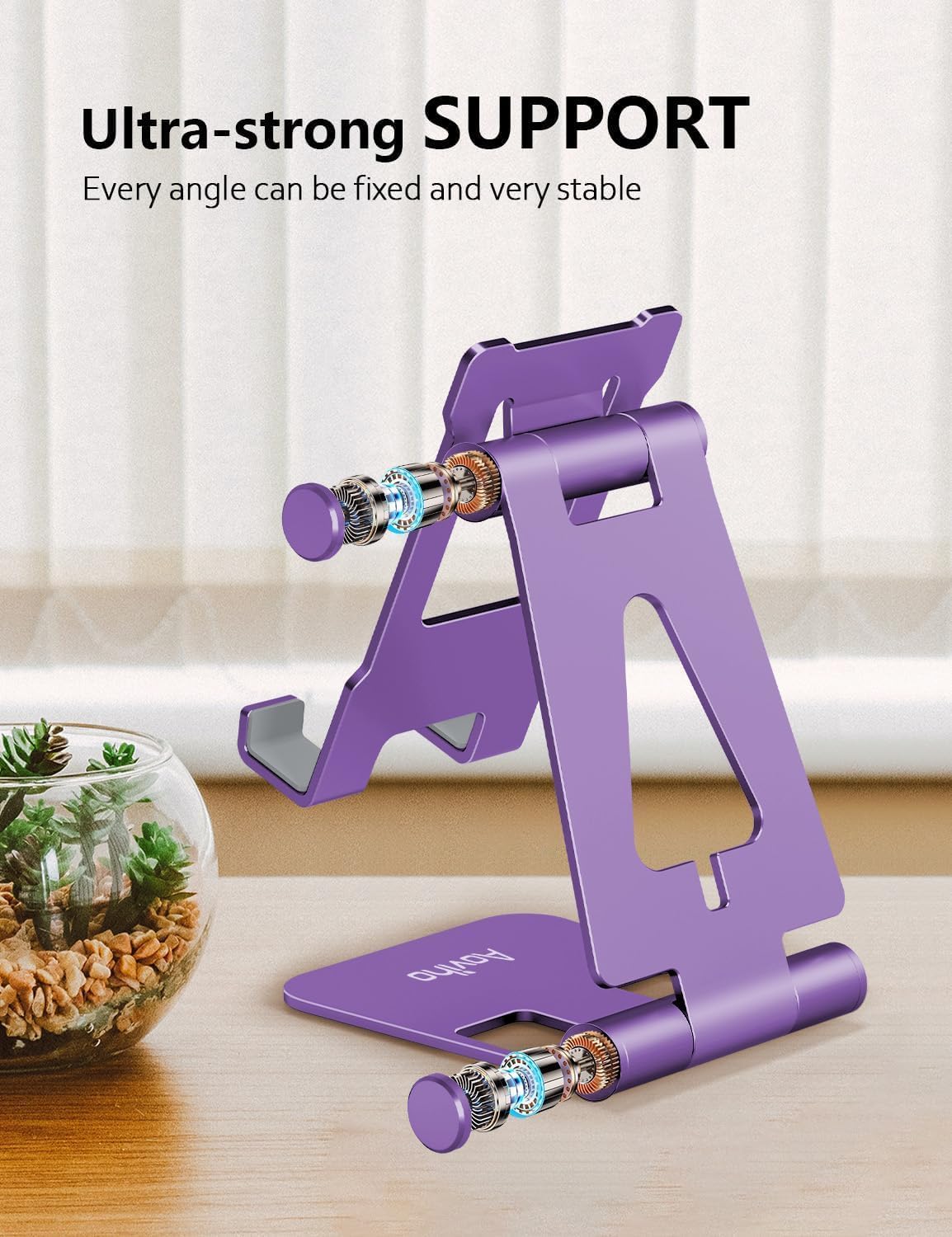 Cell Phone Stand for Desk, Adjustable Desktop Phone Holder Stand, Foldable Moblie Phone Dock for iPhone 15 14 13 12 11 Pro Xs Max Xr X 8 7 6 5 5s SE Nintendo Switch All Phones, Purple