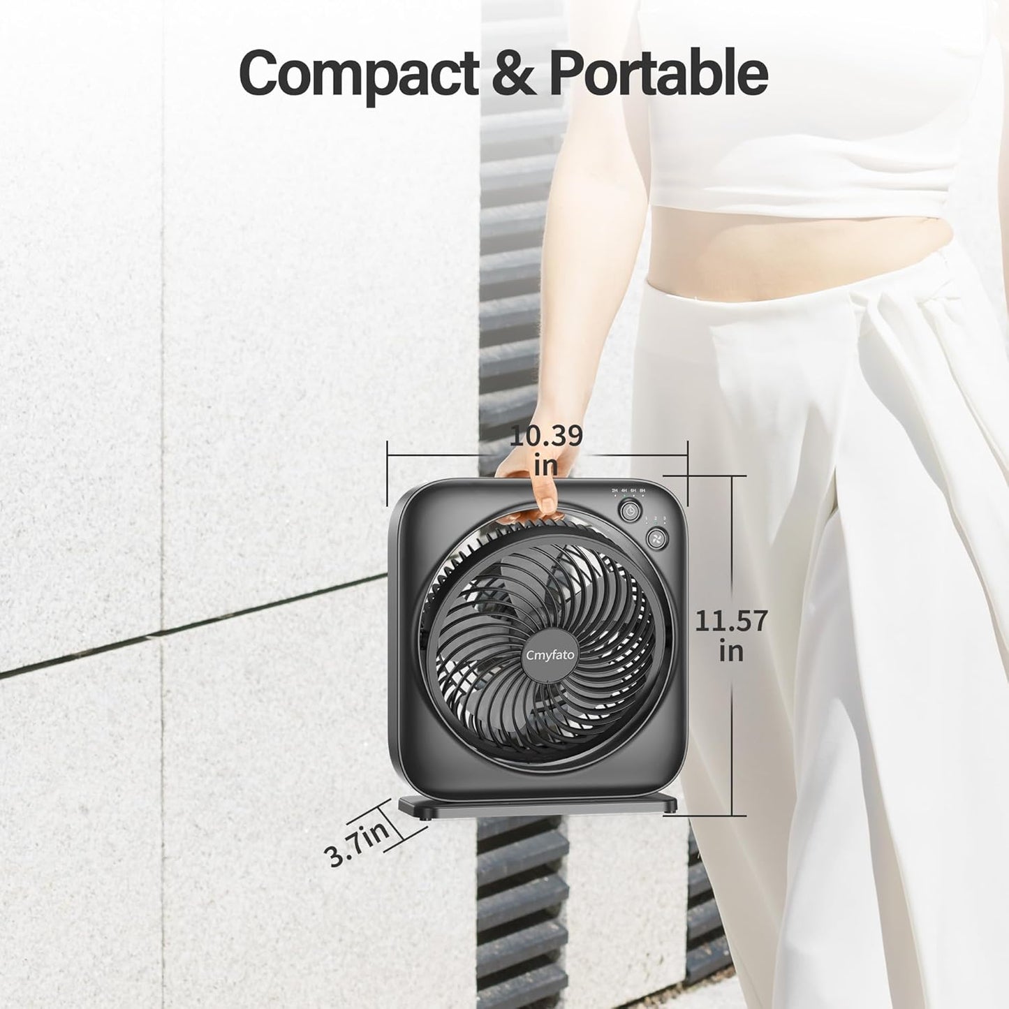 Portable Table fan, Window Fan,Small Box Fan with 3 Powerful Speed & 4 Timer Setting, 270° Pivoting Quiet Square DC Fan for Home Office Bedroom Bathroom Kitchen