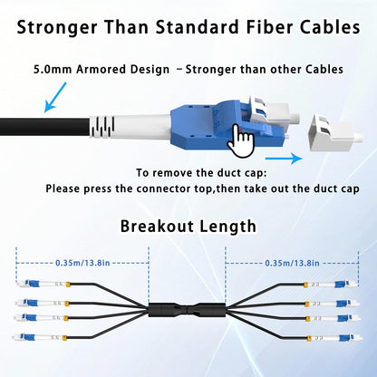20M/66FT LC to LC Armored Outdoor Fiber Optic Cable, Single Mode Duplex 9/125μm SMF Fiber Patch Cord, OS1/OS2 Compatible, Black LSZH Jacket, Uniboot Jumper for FTTH, Data Center, Long-Distance Use