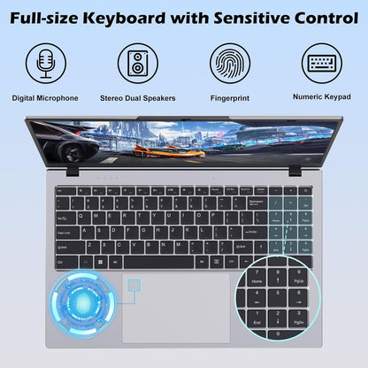 2025 Gina Laptop Computer 15 15.6 Inch FHD for Students & Busiess, 16GB RAM, 1TB SSD, Intel Quad-Core N100(Beat to i3-1115G4, Up to 3.4GHz), Type-C, Webcam, Fingerprint, Free Office, Windows 11 Pro