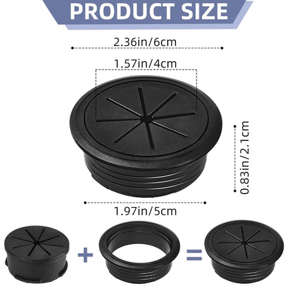 6-Pack Black Desk Grommet Cable Management Kit - 1.97 inch (5cm) Hole Cover,ABS Plastic Grommet Hole Cover Organizer for Office Computer Desk,Hide Cords Neatly