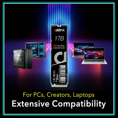 Addlink S85 1TB M.2 PCIe NVMe Gen4 Memory Expansion SSD, Speed Up to 6000 MB/s, Internal Solid State Drive with HMB Technology for Laptop, Gaming and Creators