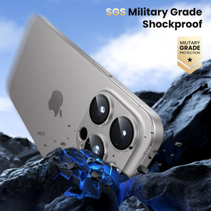 WSKEN for iPhone 16 Pro/iPhone 16 Pro Max Camera Lens Protector, [Military Grade Shatterproof] [Strong Adsorption] Metal Aluminum Alloy Tempered Glass Camera Screen Protector, Grey Titanium