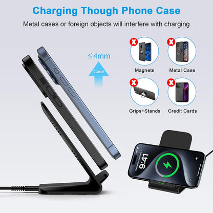 Wireless Charger Samsung Fast Charging Stand for Samsung Galaxy S25 S24 Ultra S24+ S24 S23 FE S22 S21 S20 S10, 15W Android Phone Wireless Charger Stand for Pixel 9 Pro XL Fold 8a 7 Pro, iPhone 16 15