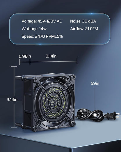 DEWENWILS 2 Pack 120V AC Fan, Waterproof Exhaust Fan 80mm, 14W 2470RPM 21CFM, DIY Cooling Fan for Refrigerator, Computer Case, Compressor Engine, Generator, UL Listed