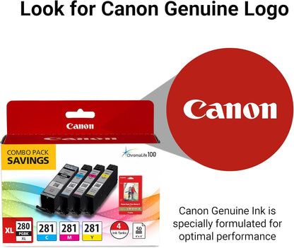Canon PGI-280XL /CLI-281 Genuine Combo Pack with PP-301, Compatible with TR8520, TS9120,TS8120, TS6120, TS9521C/a, TS9520/a, TS8220, TS6220, TS8320, TS6320, TS702/a, and TR8620/a Series Printers
