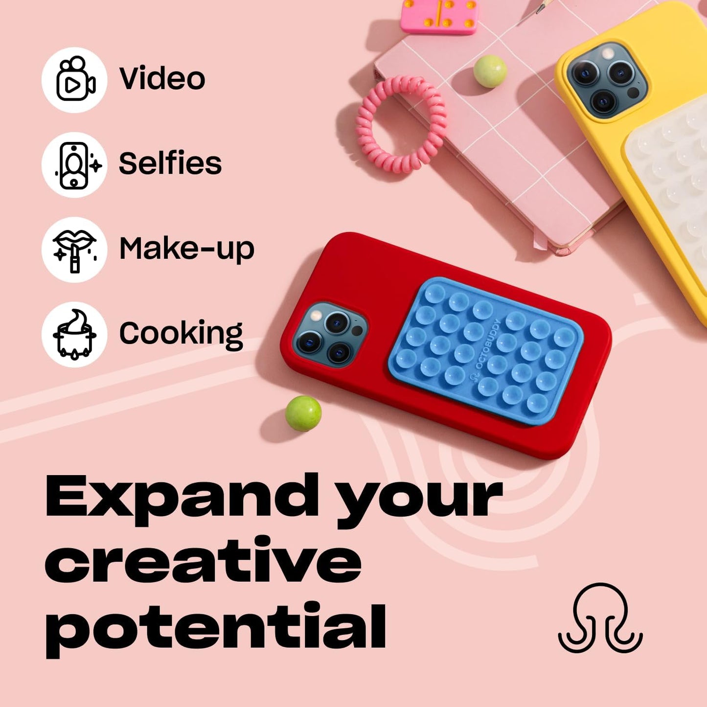 Classic - Silicone Suction Phone Case Adhesive Mount - Hands-Free, Strong Grip Holder for Selfies & Videos - iPhone & Android Compatible - 2.25″ x 3.25″, Baby Blue Jay